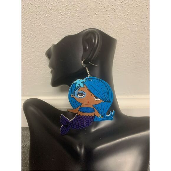 Blue Mermaid Starement Earrings - Picture 1 of 2